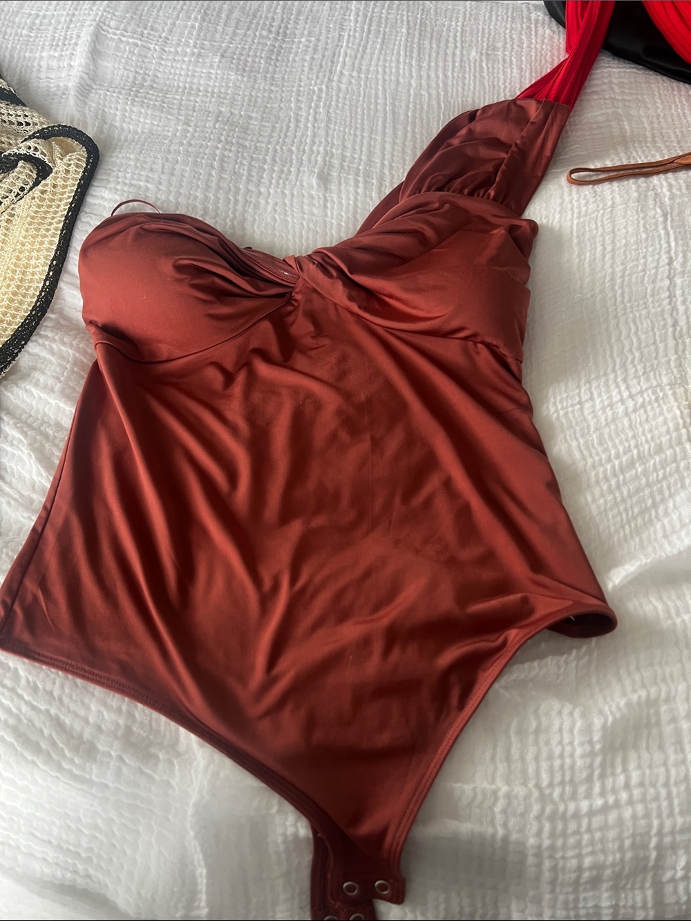 Express One-Shoulder Rust Red Bodysuit